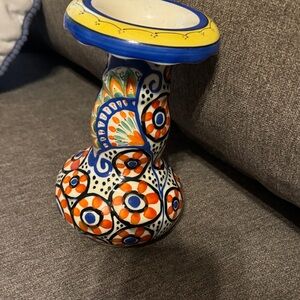 Hand-Painted Talavera Style Ceramic Vase - Blue, Orange, Yellow. Ditmar Urbach